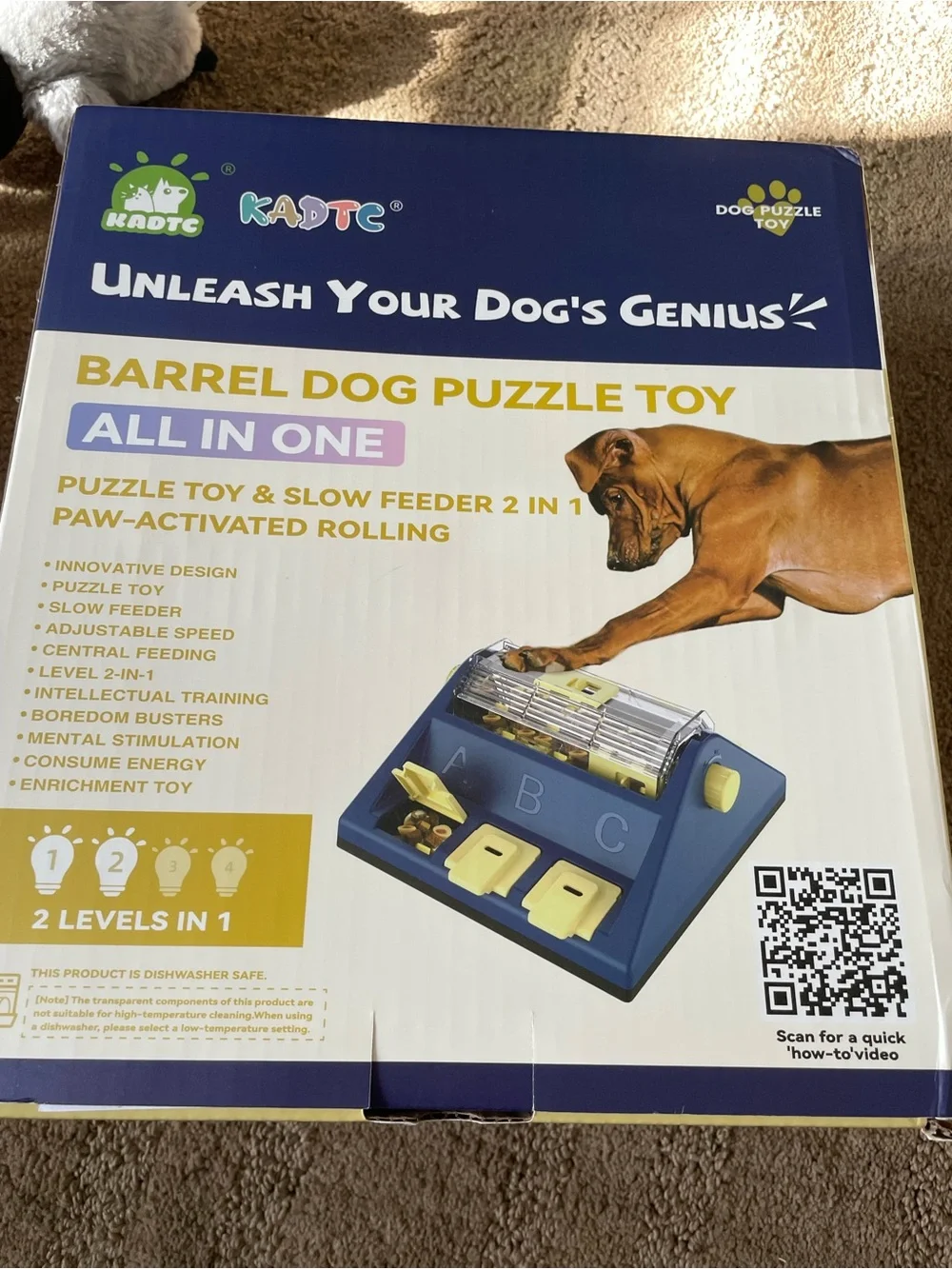 ADT Barrel Dog Puzzle Toy - Blue & Yellow